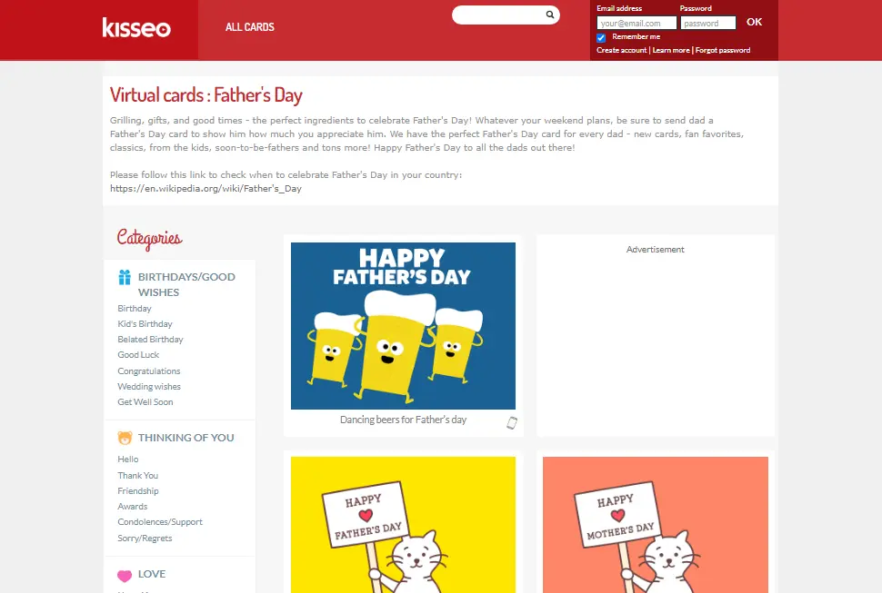 Kisseo Father's Day eCard Website
